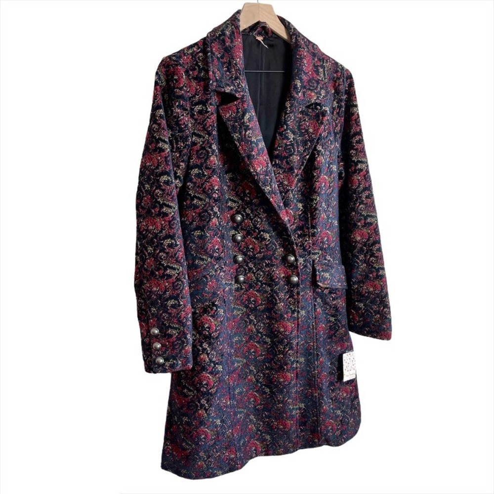 FREE PEOPLE NWT Retro Boho Long Floral Red & Purple Coat – RARE – Medium - Picture 6 of 16